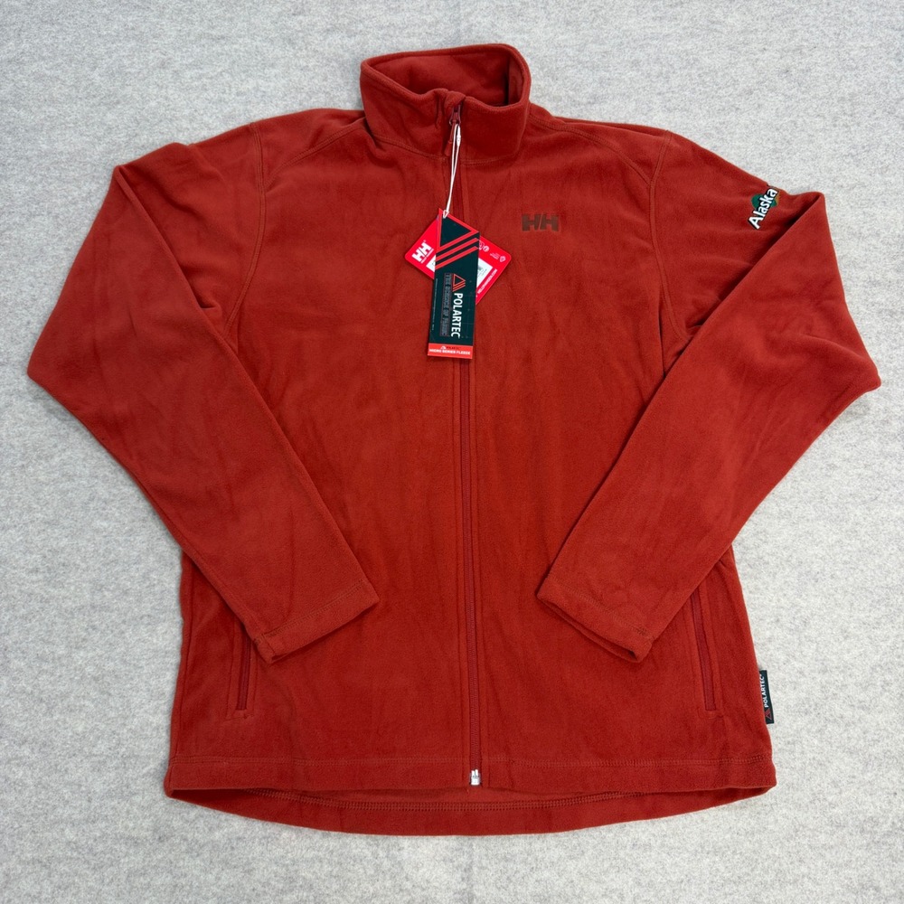 Helly Hansen Mens Polartec Fleece Jacket Orange Full Zip Alaska Logo Large NEW